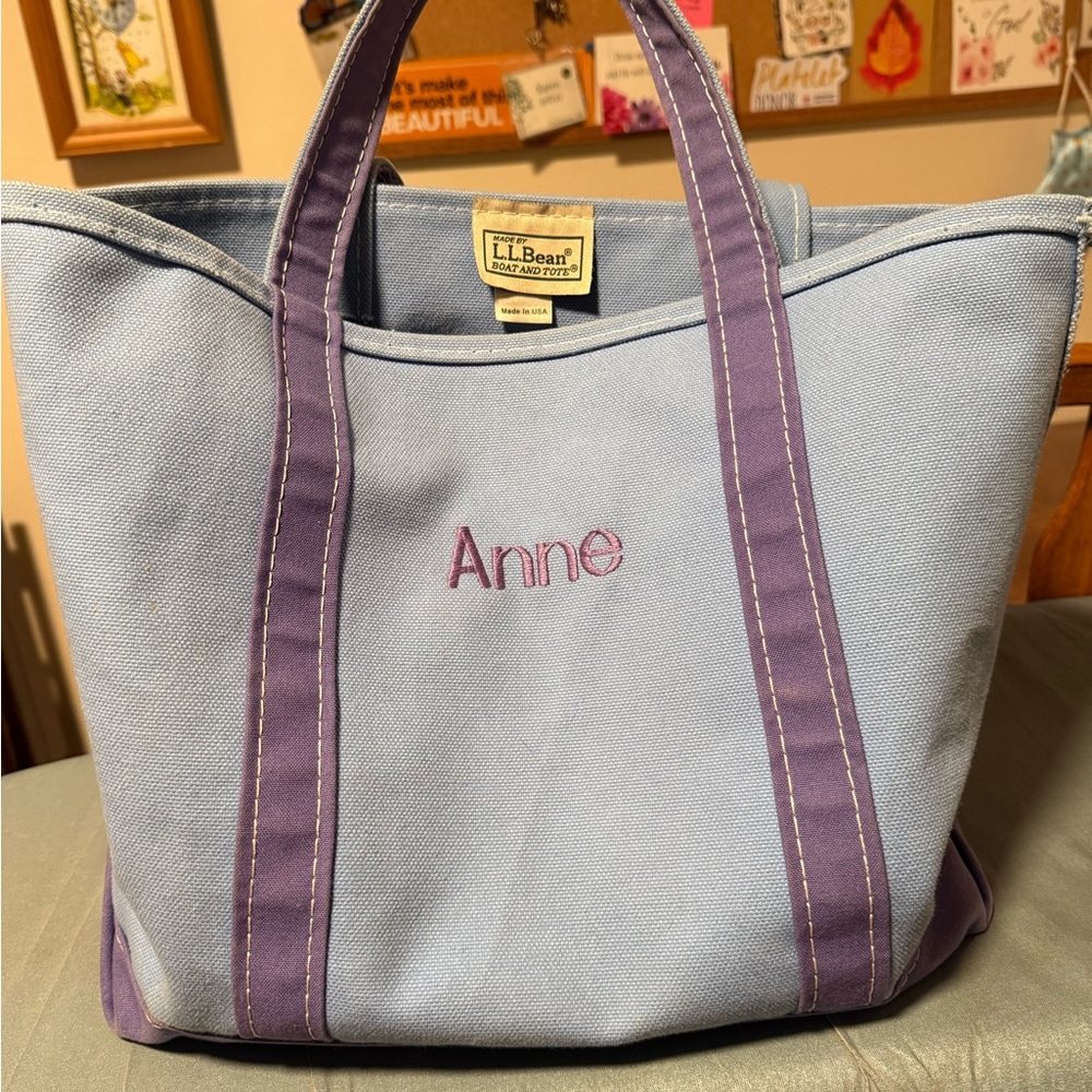 L.L. Bean Blue and Purple Tote Bag with Durable Canvas